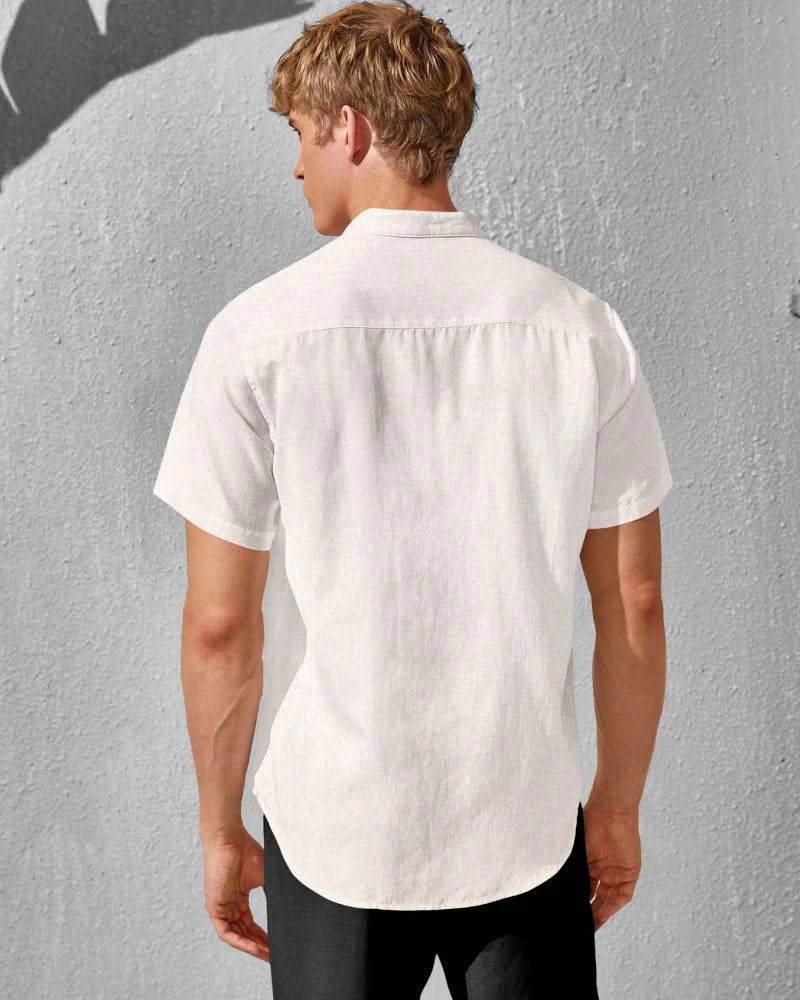 Ivory Linen Collarless Shirt