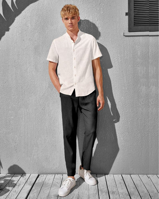 Ivory Linen Collarless Shirt